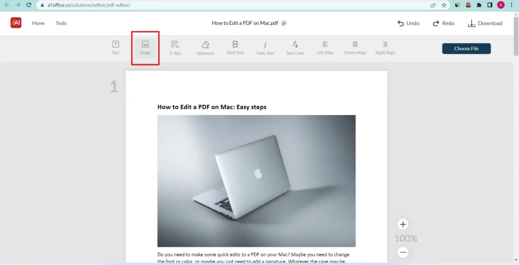 how to add image to PDF using online pdf editor A1Office