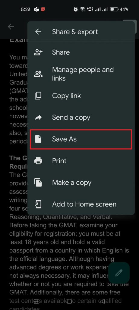 How to create a pdf on mobile using Google docs