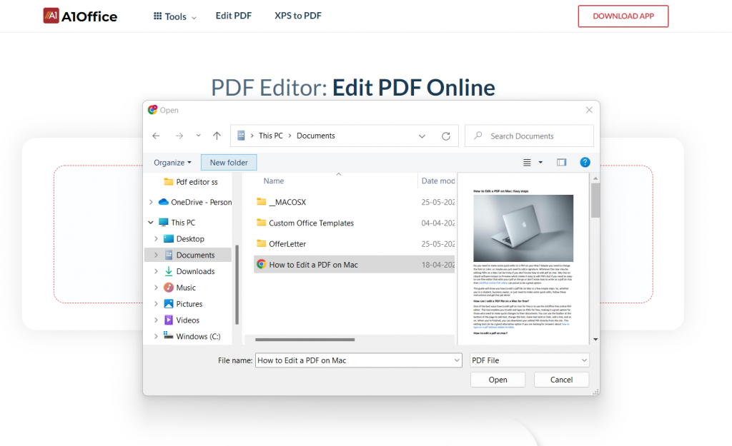 Browse pdf file to upload in online pdf editor