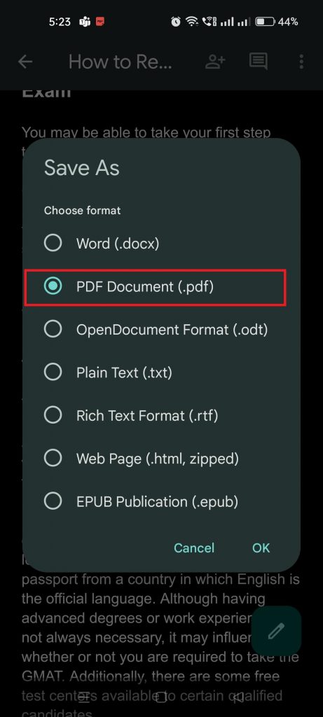 How to create a pdf on mobile using Google docs